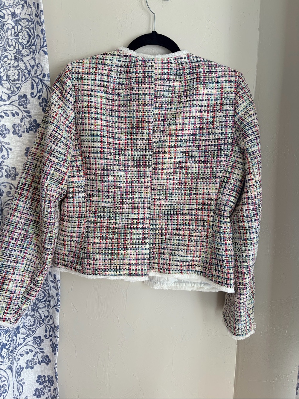 J. Crew Multicolor Tweed Collarless Jacket with White Trim - Picture 2 of 8